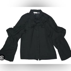 Patrizia Luca Ruffled Detail Button Front Long Sleeve Women's Blouse Top